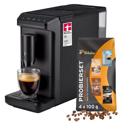 Tchibo Esperto mini Volautomaat Zwart - Kleinste Koffiemachine 16cm met Maalbonen & Touch-Display